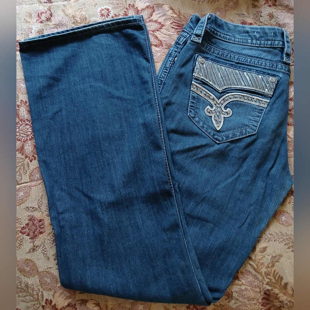Rock Revival Klarry Low Rise Bootcut Jeans - Rhinestone & Sequin Pockets, 31